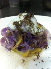 By Edouard Loubet - Ecrasée of Ratte potatoes with vacherin cheese and Claparèdes truffles, with Mona Lisa tagliatelle, steamed in white wine